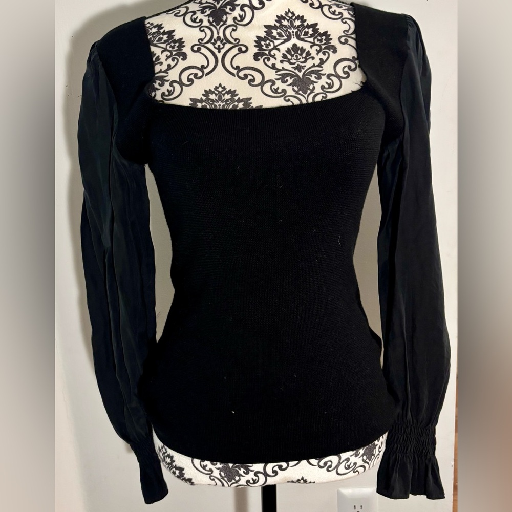 Rebecca Taylor Black Blouse with Puff Sleeves